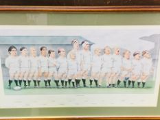 Framed and glazed limited edition print 396/500 of England Rugby Union team, "Grand Slam" 16-03-91