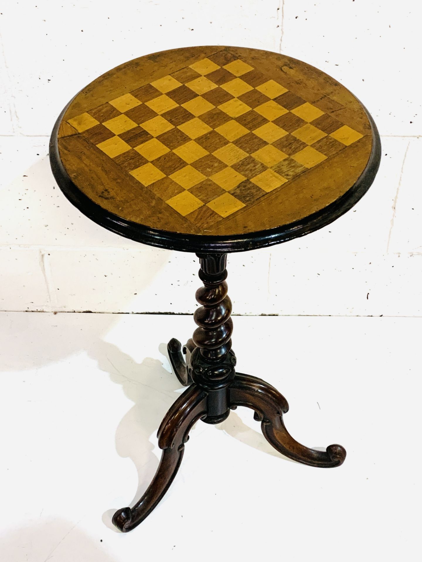 Mahogany chequerboard top wine table. - Image 3 of 3