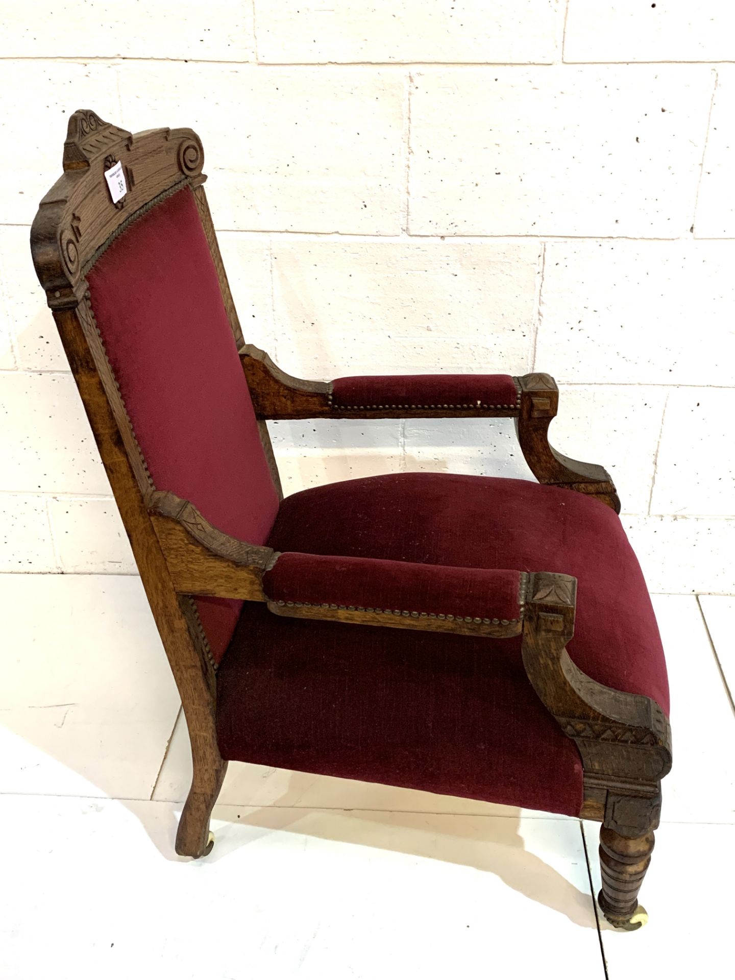 Edwardian mahogany framed red upholstered open armchair. - Image 6 of 6