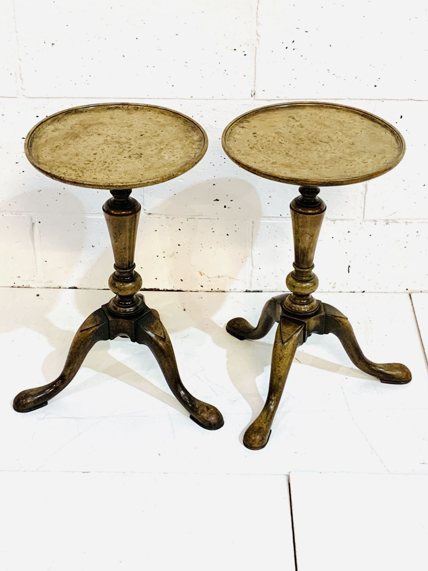 Pair of mahogany wine tables with walnut tops. - Image 2 of 4