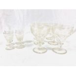 Six Victorian cut and etched large wine glasses and four liquer glasses