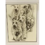 Framed and glazed print of foxhounds by Hayley Albrecht, and 3 other prints