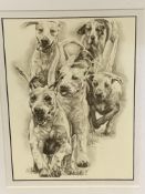 Framed and glazed print of foxhounds by Hayley Albrecht, and 3 other prints