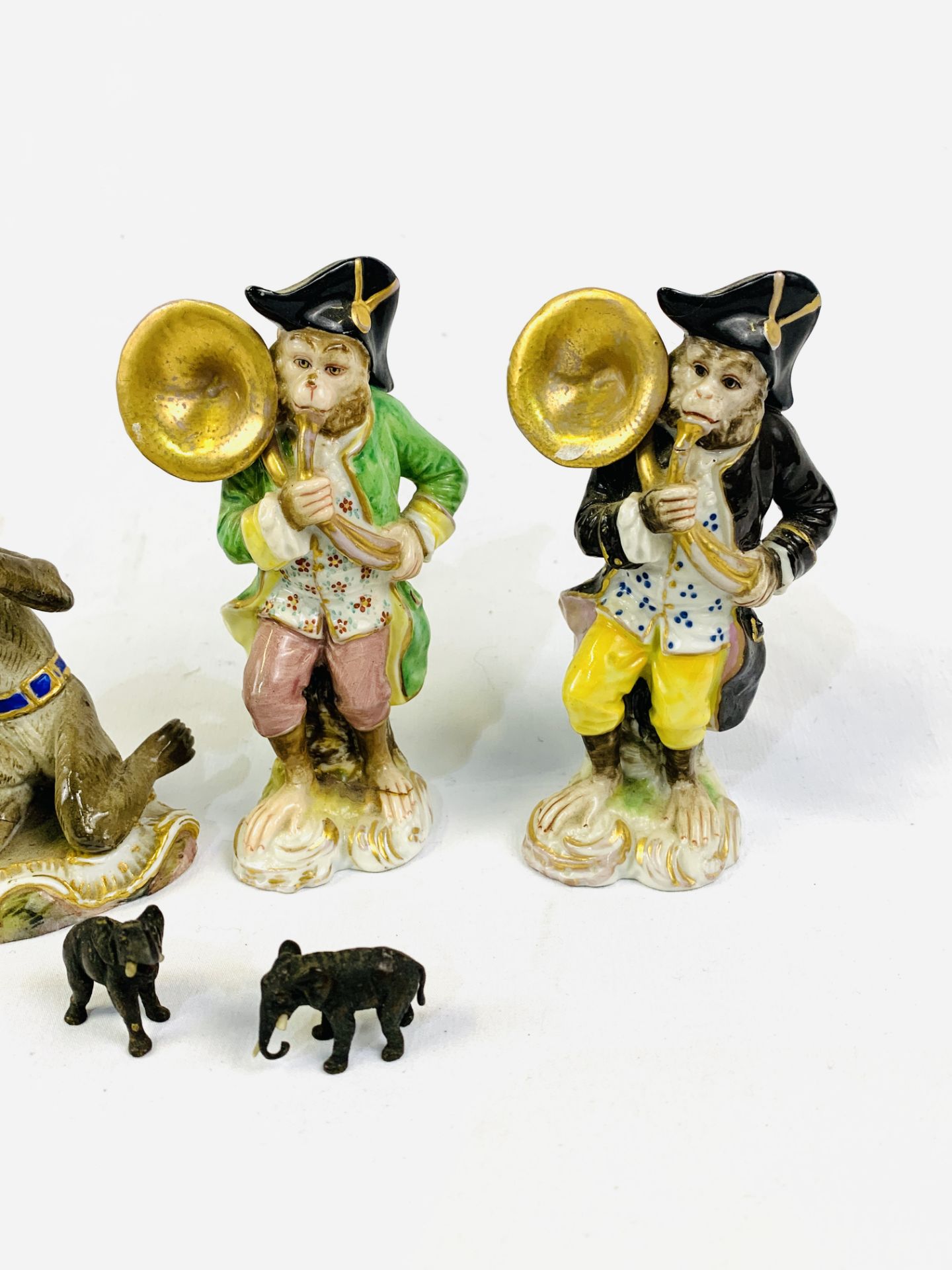 Two Capodimonte "Monkey Band" figurines; a Meissen monkey figurine; two elephant figurines; and othe - Image 7 of 8