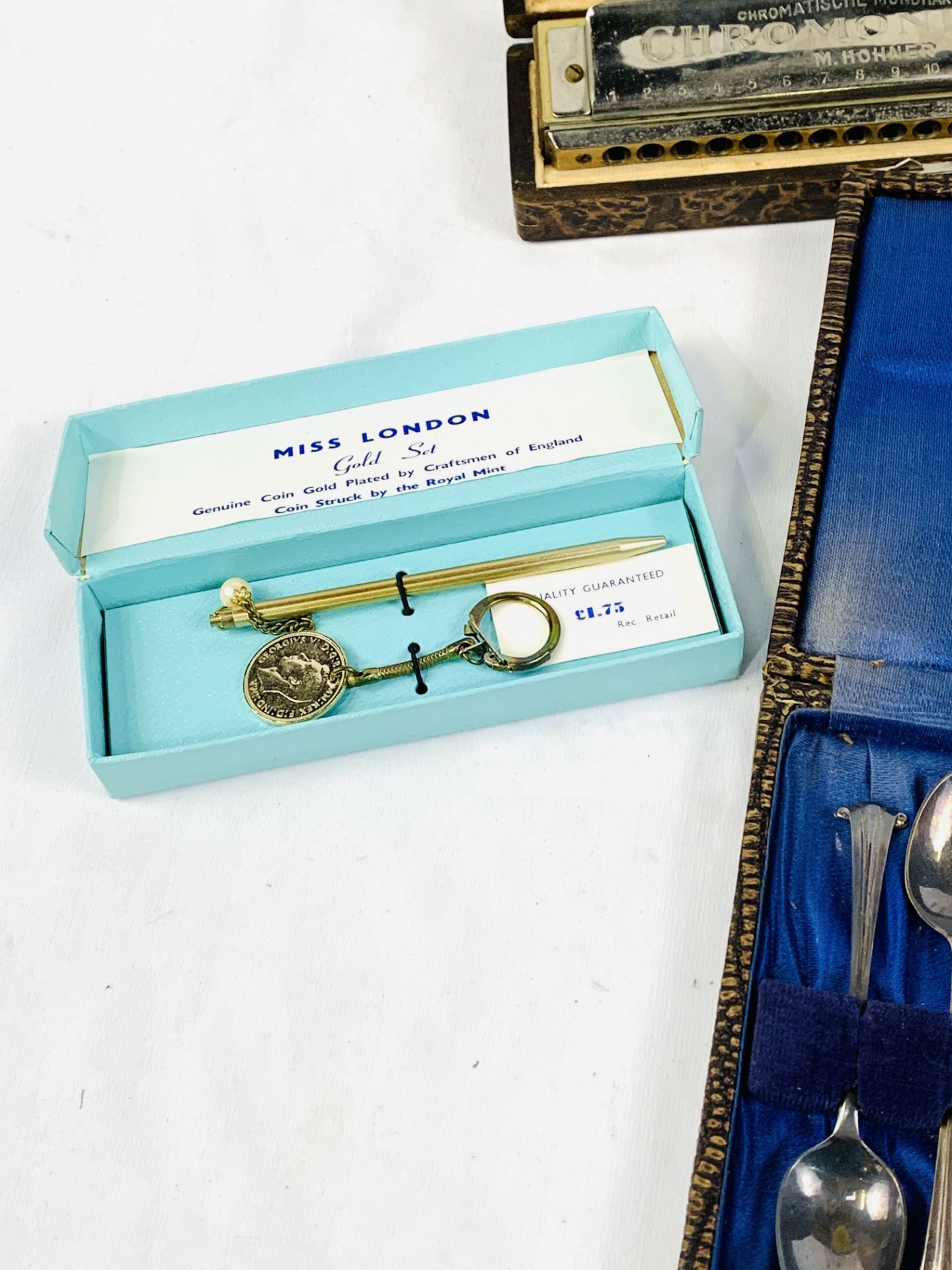 Hohner Chromonika III harmonica in original box; 2 cased spoon sets and other items - Image 4 of 4