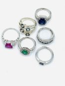 Collection of 6 sterling silver rings new but without tags set with quartz & semi precious stones