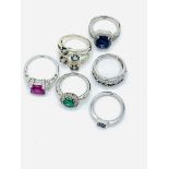 Collection of 6 sterling silver rings new but without tags set with quartz & semi precious stones