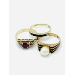 Three 14ct gold gem set rings