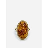 Amber set 9ct gold ring