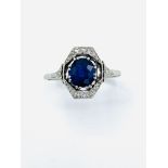 Art Deco style platinum, sapphire and diamond cluster ring.