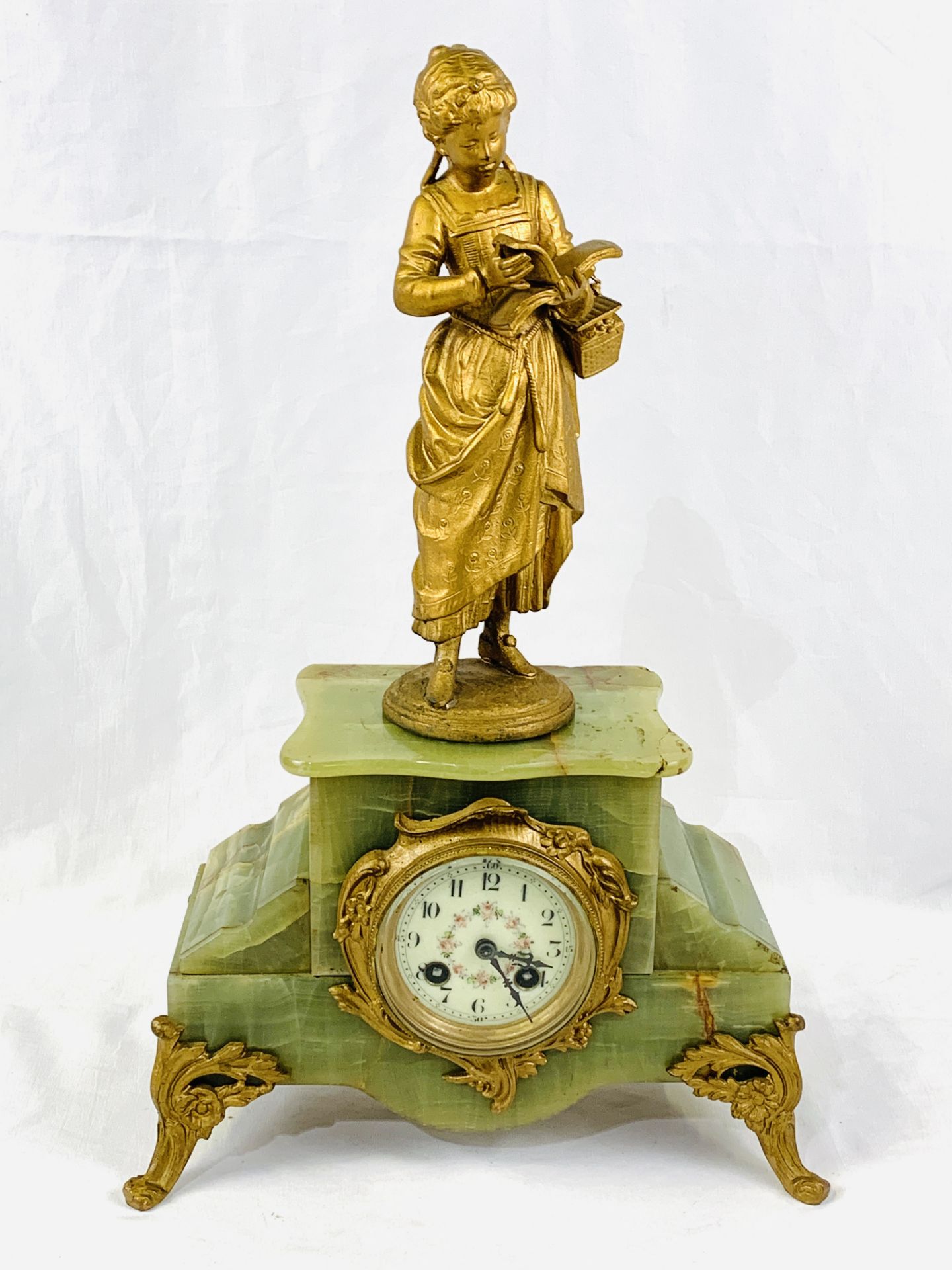 French onyx mantel clock, with female figure above - Image 2 of 3