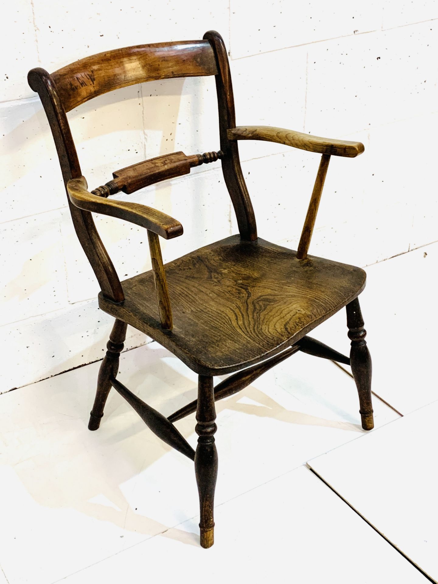 Victorian elm seat ladder back elbow chair. - Image 3 of 4