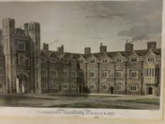 Framed and glazed etching of St John's College from Cambridge University Almanak 1819