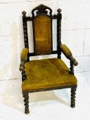 Victorian child's mahogany framed open arm chair