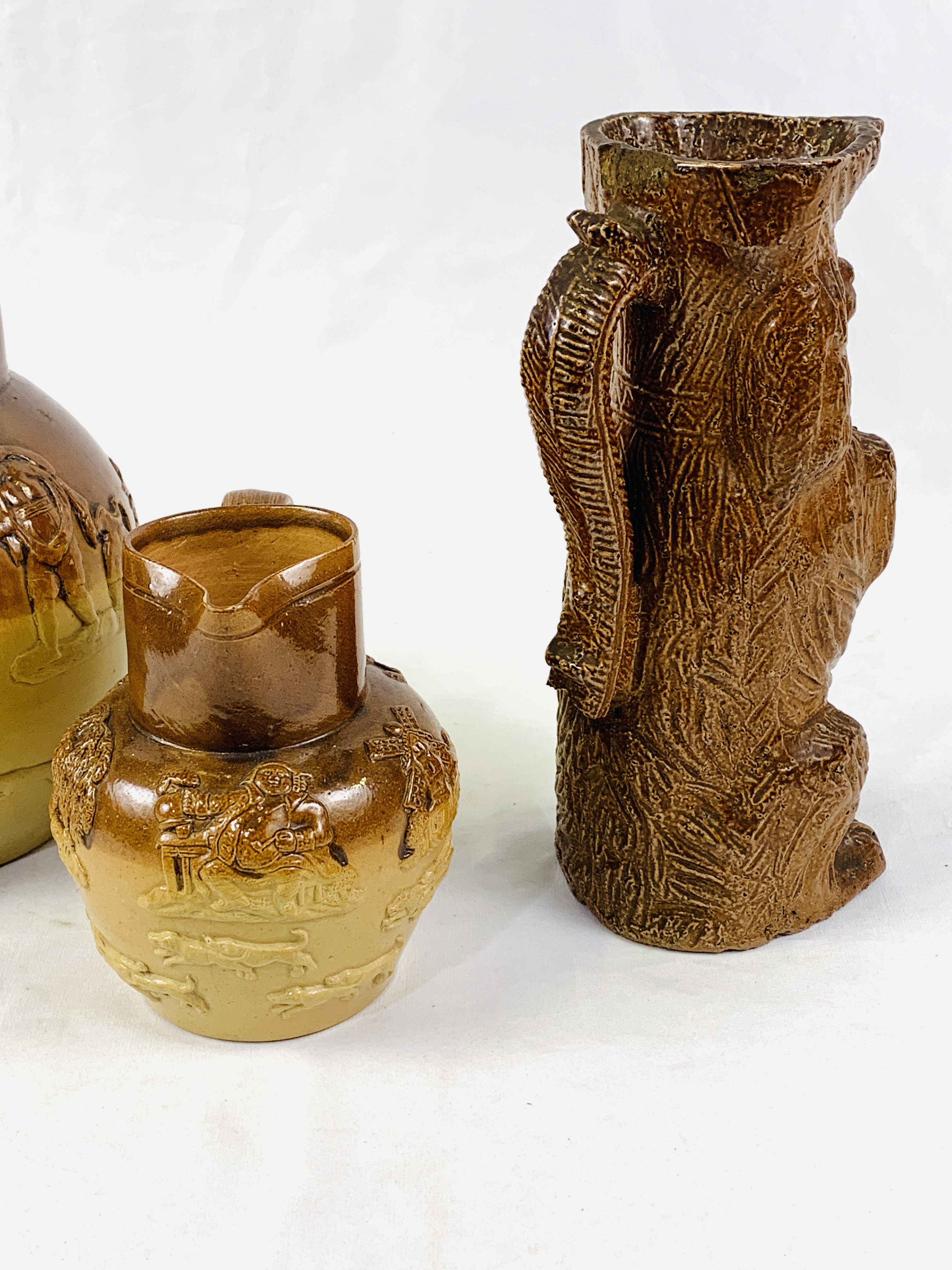 Two salt glazed stoneware jugs and a salt glazed dog figure - Image 3 of 3