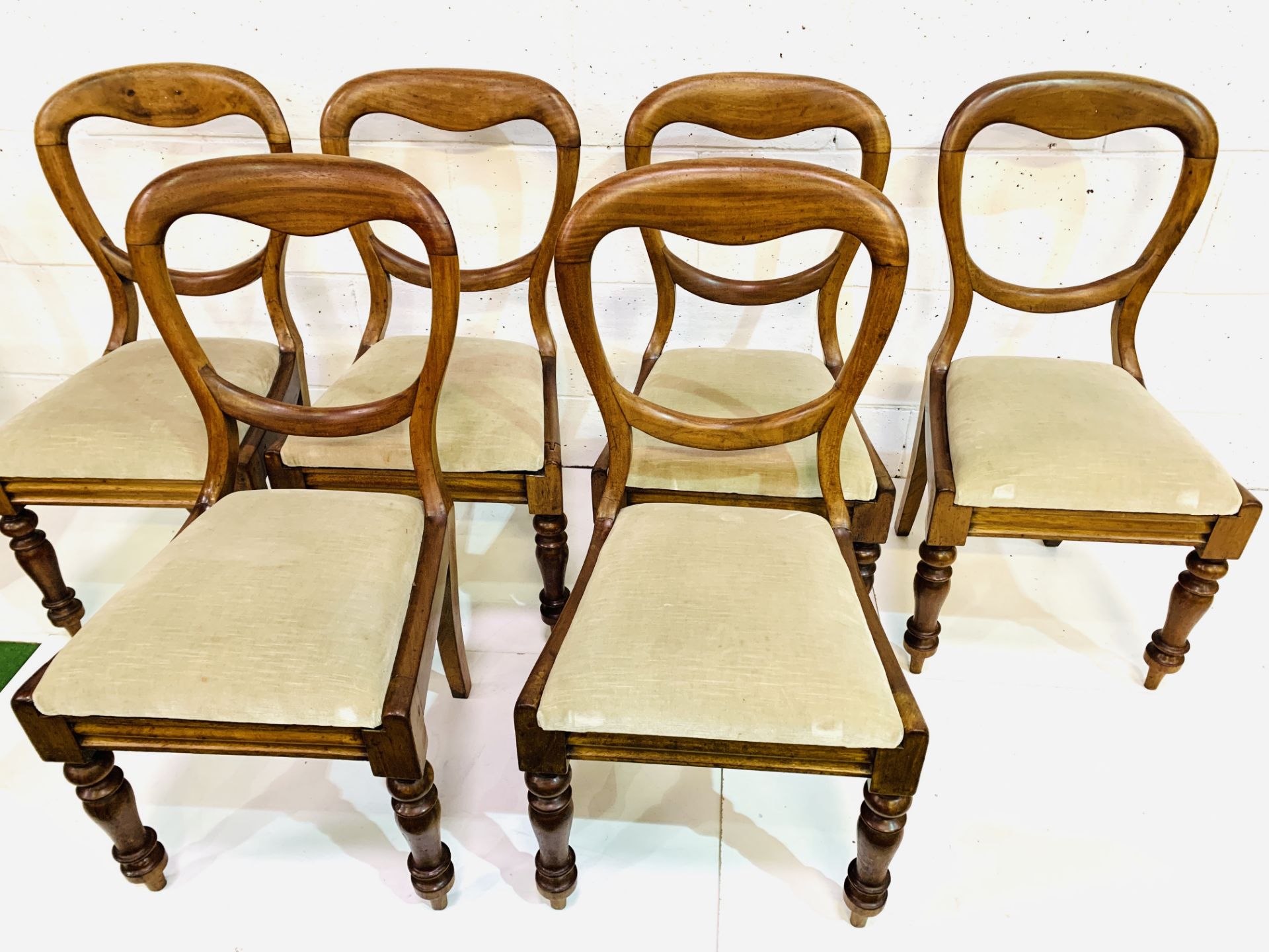 Set of six mahogany framed Victorian balloon back dining chairs, and 2 others