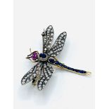 Ruby, diamond and sapphire dragonfly brooch.