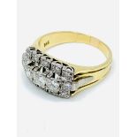 14ct gold triple row linear cluster diamond ring.