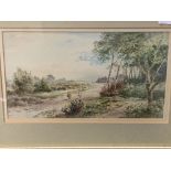 Framed and glazed watercolour of figures on a heath, signed W Duncan R W S.