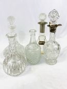 Five various cut glass decanters