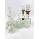 Five various cut glass decanters