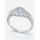 18ct white gold, aquamarine and diamond ring.