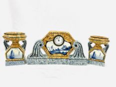 Continental porcelain mantel clock and garnitures