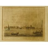 Print entitled "Fort and Harbour of Aboukir, Egypt"; a Henry Alken print; and a silk embroidery