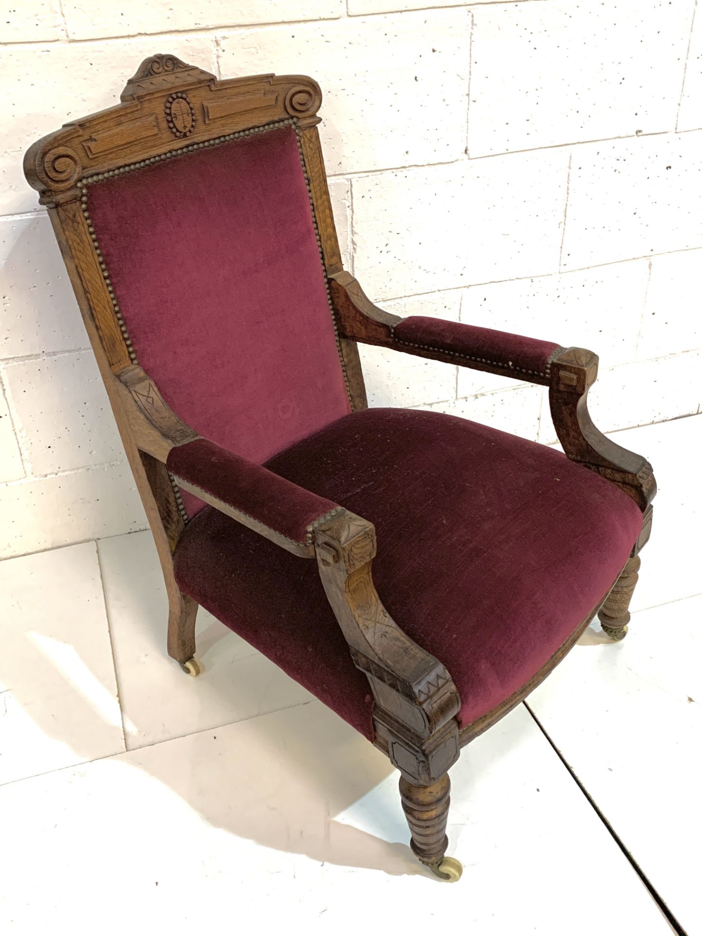 Edwardian mahogany framed red upholstered open armchair. - Image 3 of 6