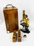 Brass and metal microscope marked C Baker, 244 High Holborn, London, by E. Leitz, Wetzlar, No 62162,