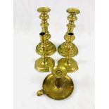 A Pair of Georgian brass candlesticks