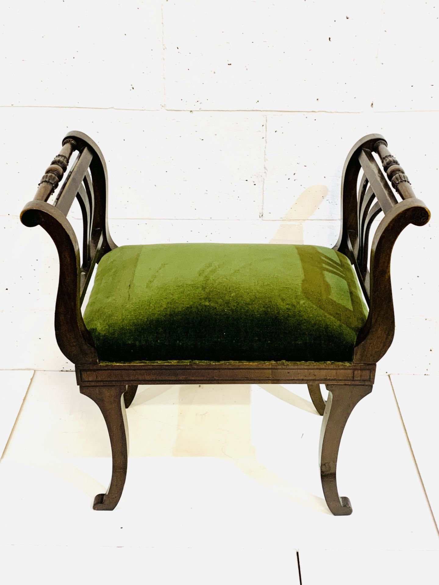 Mahogany Empire style stool with green velvet cushion. - Image 4 of 4