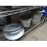 3 cooking pots and various lids