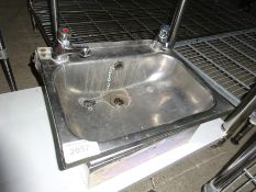 Stainless steel hand sink with taps, width 46cms, depth 36cms.