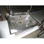Stainless steel hand sink with taps, width 46cms, depth 36cms.
