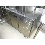 Foster two door under counter fridge, width 142cms, depth 70cms and height 86cms.