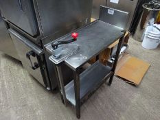 Stainless steel prep table with undershelf and can opener W: 34cms, D:68 cms, H: 100cms