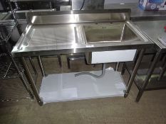 Diaminox single bowl, single drainer sink, W: 120cms, D:60cms, H: 103cms