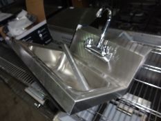 Stainless steel hand sink, new, width 43cms, depth 40cms.