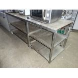 Stainless steel 3 tier prep table with centre holes, width 205cms, depth 72cms and height 92cms.