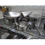 3 cooking pots, 2 containers, colander