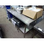 Stainless steel preparation table with under shelf W: 150cms, D: 77cms, H: 90cms