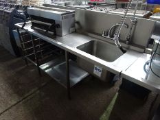 Stainless steel pass through sink with pot wash, tap and splash back W: 210cms, D: 69cms, H:118cms