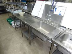 Stainless steel single bowl pass through sink with waste disposal hole, undershelf,