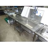 Stainless steel single bowl pass through sink with waste disposal hole, undershelf,