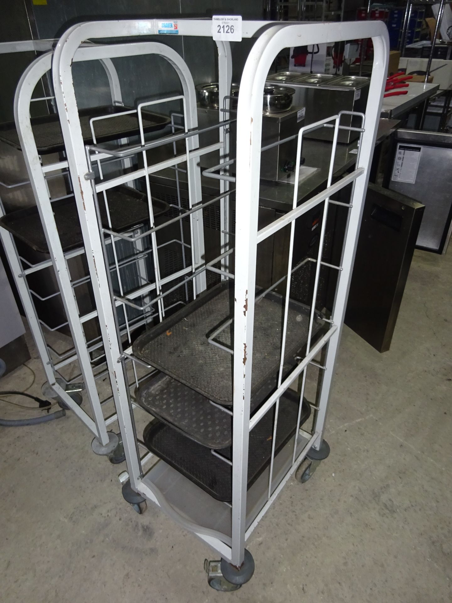 Eight tier tray trolley.