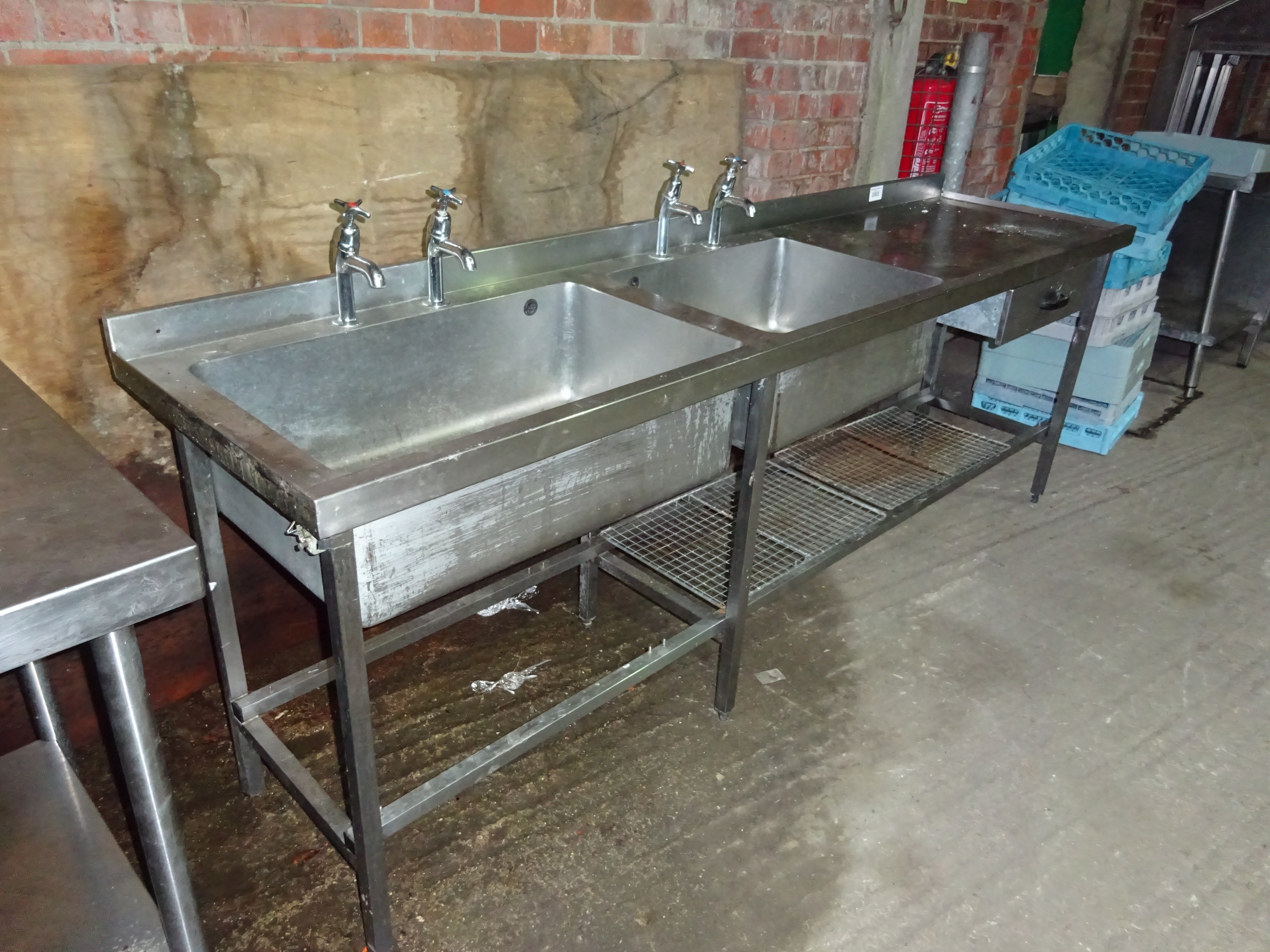 Stainless steel double sink, right hand drainer with taps, drawer and undershelf. - Image 3 of 3