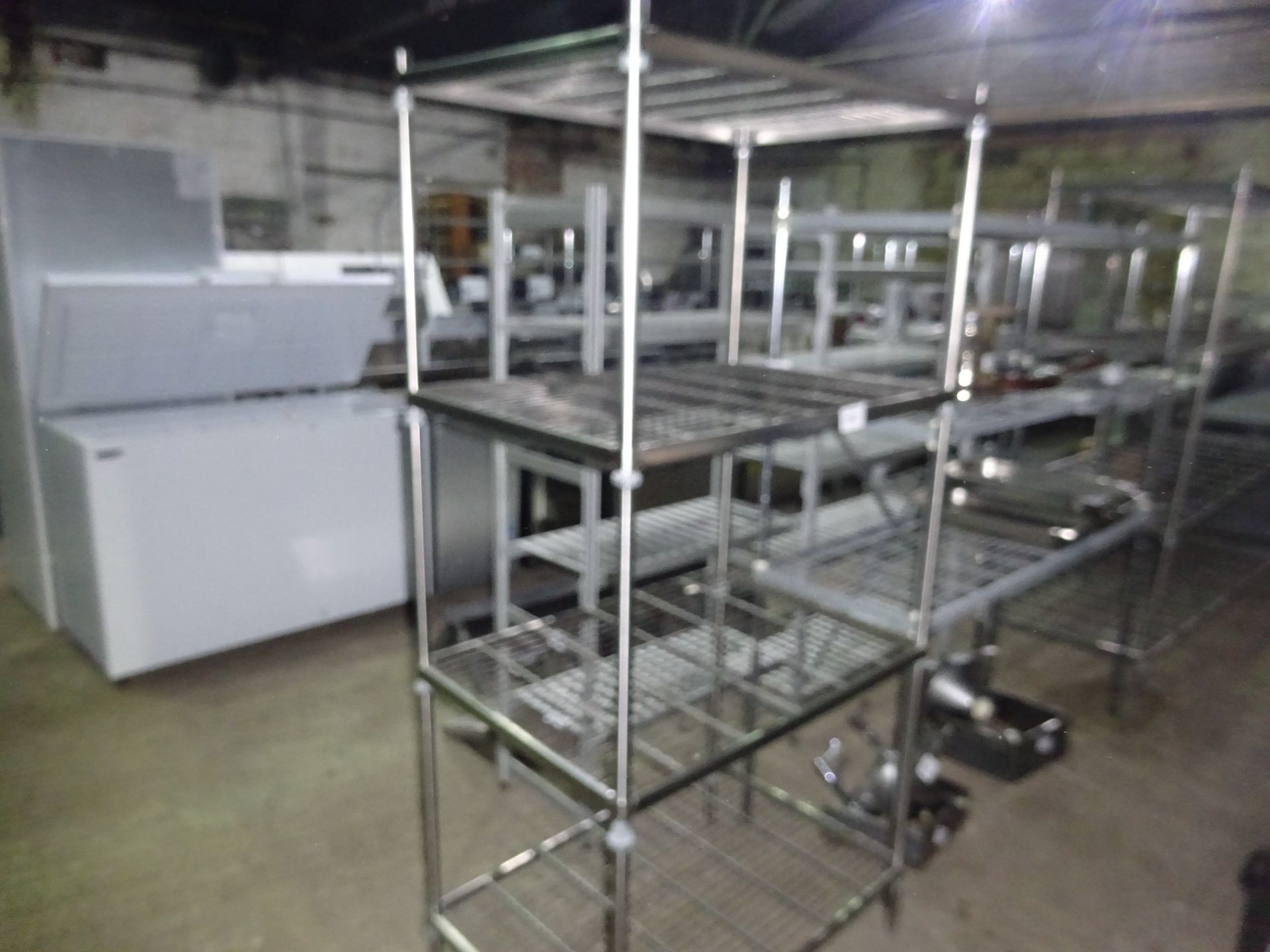Four tier wire rack, width 90cms, depth 60cms and height 185cms.
