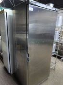 Mondial single door stainless steel fridge. W: 77cms, D: 72cms, H: 185cms