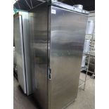 Mondial single door stainless steel fridge. W: 77cms, D: 72cms, H: 185cms